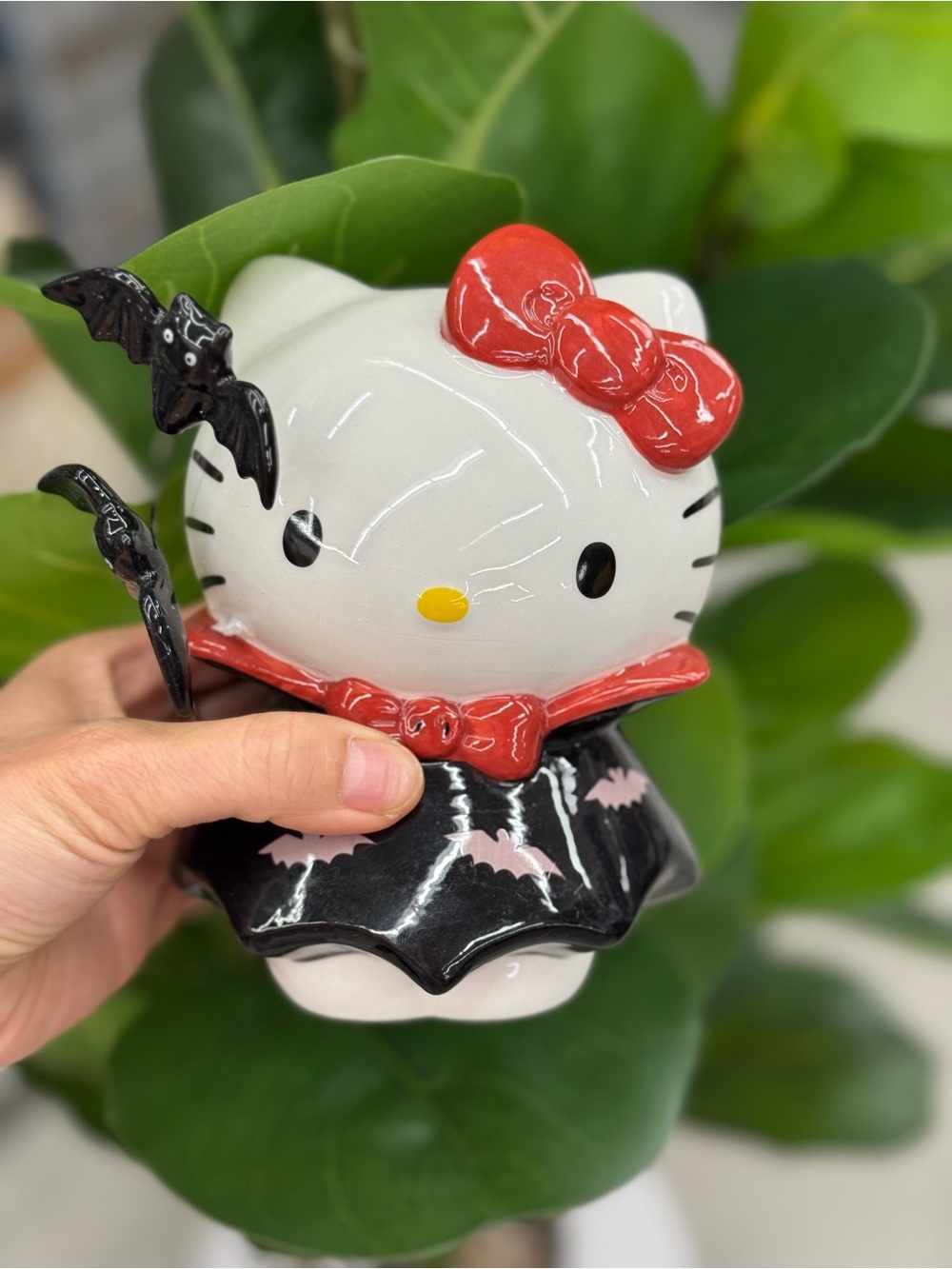 Hello Kitty Blue sky Ceramic Figurine with Red Bow and Black Cape